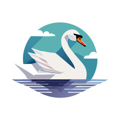 A minimalist flat illustration of swan. The design is clean and modern, focusing on geometric forms