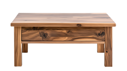 Stylish wooden coffee table with a smooth finish and drawer, perfect for modern living spaces.