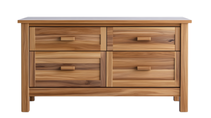 Stylish wooden dresser with four drawers, perfect for home organization and aesthetic enhancement.