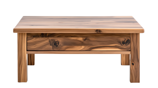 Stylish wooden coffee table with a smooth finish and drawer, perfect for modern living spaces.