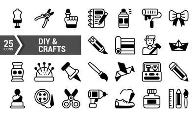 25 DIY & Crafts Lineal Fill Icons for Your Projects.