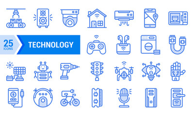 Blue Technology Line Icons for Web and Mobile Design.