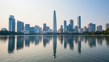 Fototapeta premium Stunning skyline reflection san francisco cityscape urban morning aesthetic beauty