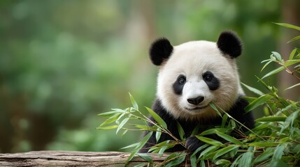 Fototapeta premium Panda Enjoying Bamboo Meal in Forest