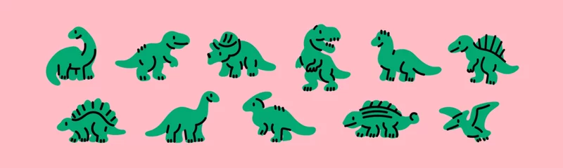 Fototapeten Various little Dinosaur set. Cute dino characters. Hand drawn Vector illustration. Print, poster, nursery, kids apparel, baby party invitation, card, child clothes design template. Isolated elements © Dariia