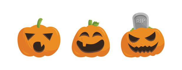 Vector Flat halloween pumpkins collection