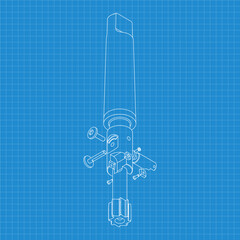 Mechanical engineering drawings. Tap tools, borer. Technical Design. Cover. Blueprint. Step Cutting Tool with Countersinking Function. Technical 3D Vector Illustration