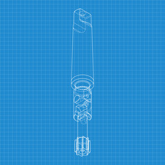 Mechanical engineering drawings. Tap tools, borer. Technical Design. Cover. Blueprint. Step Cutting Tool with Countersinking Function. Technical 3D Vector Illustration