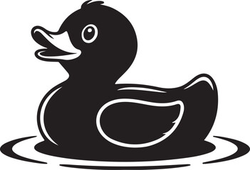 Black Rubber Duck Floating in Water Simple Illustration