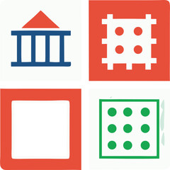 Obraz premium Abstract grid composition displaying various geometric icons against transparency