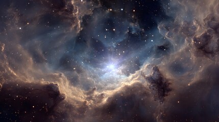 Obraz premium A breathtaking view of a nebula, showcasing cosmic clouds illuminated by a bright star, surrounded by stars.