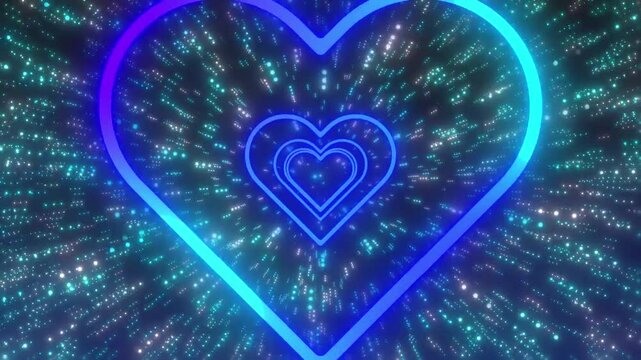 blue glowing heart tunnel with stars brust