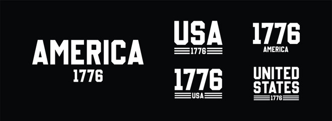 Obraz premium Set of USA Est 1776 Design Collection, United States of America Vector Illustration for T-Shirt, Banner, flag, and Poster for 4th of July Independence day on Black Background