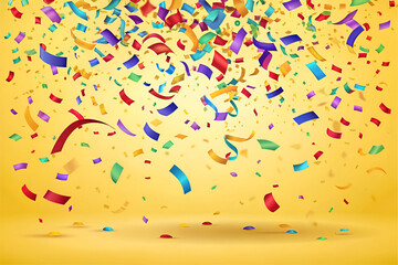 Fototapeta premium Festive Colorful Confetti Falling on Yellow Background