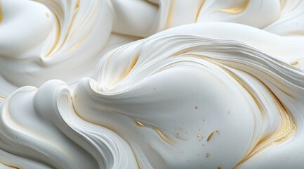Obraz premium Abstract swirls of white substance with gold accents