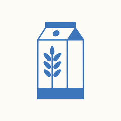 Blue and white illustration of a milk carton with plant symbol in modern style