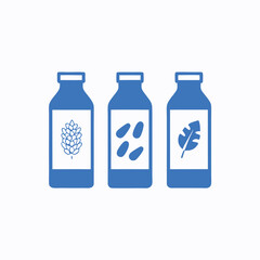 Blue bottles representing food ingredients with white background illustration