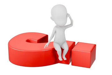 3D A Man thinking with a question mark icon. Minimal Cartoon white human sticky with red question mark isolated on white background. Looking for a solution. Decision and problem concept. 3d render.