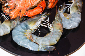 abstract bright background heap of colorful seafood fish crab lobster