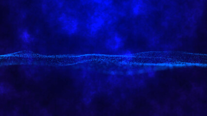 Blue Color  Particle Wave Illustration  Abstract Digital Background.
