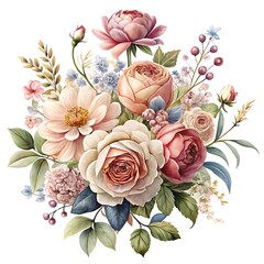 Vintage watercolor floral bouquet illustration