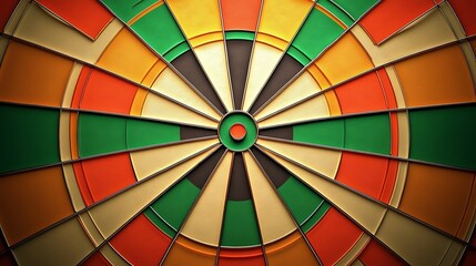 Vibrant Dartboard Art Geometric Design with Red Center, Green, Gold, and Orange Details