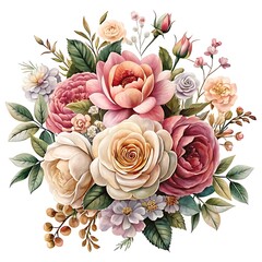 Vintage watercolor floral bouquet illustration