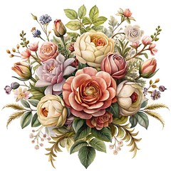 Vintage watercolor floral bouquet illustration