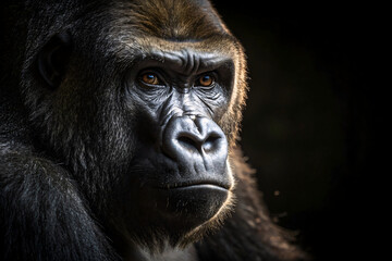 Powerful Gorilla Portrait, Dark Background