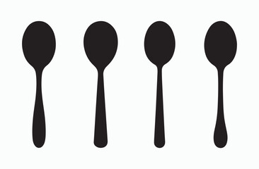  Set of black silhouette illustrations of spoons arranged in a row, representing tableware and kitchen tools.