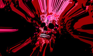 a skull surrounded by darkness and blood