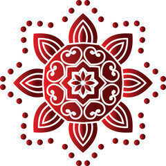 Intricate red mandala design with floral symmetry and decorative elements. Ideal for traditional art, meditation visuals, henna, spiritual themes, and cultural decoration.
