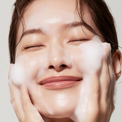 woman washing her face