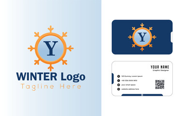 Vector business card design template with infographic elements and icons for web layout winter Y logo design