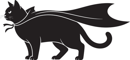 Black Cat Superhero Silhouette Wearing a Cape