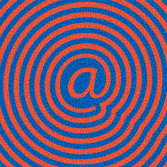 Naklejka premium Red email symbol over a blue circular ripple background. Vibrant, bold, and modern. Vector illustration.