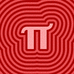 Bold pi symbol centered over red ripple waves. Vector illustration with a modern mathematical and abstract theme.