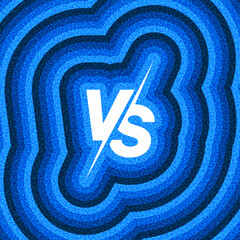White VS symbol with slash on layered blue ripple background. Vector illustration for competition or versus themes.