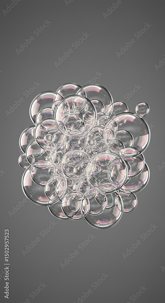 Poster iridescent soap bubbles cluster of transparent spheres floating foam texture abstract background