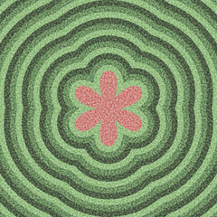 Pink flower-like shape centered on green ripple background. Vibrant and retro style. Vector illustration.