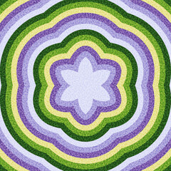 Abstract pastel flower shape with concentric ripple design in green, yellow, and purple. Vector illustration.