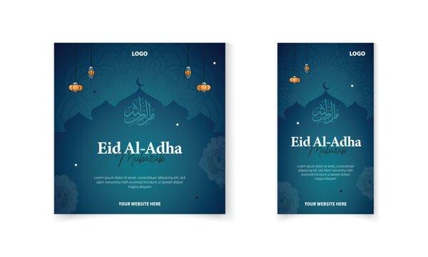 Eid Al Adha Islamic festival social media post, greeting card, Eid mubarak post template vector