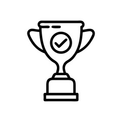 A golden trophy icon with a checkmark symbolizing achievement and success