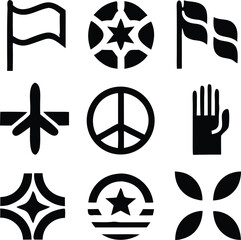 Global remembrance and unity icon grid featuring multiple silhouette designs