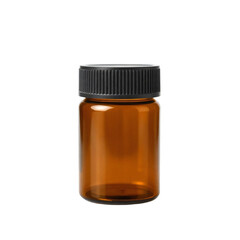 Empty brown medicine bottle with black cap isolated on transparent background