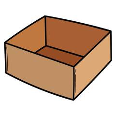 Hand drawn cartoon cardboard box on white background.