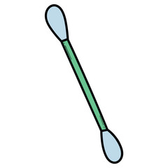 Hand drawn cartoon green cotton swab on white background.