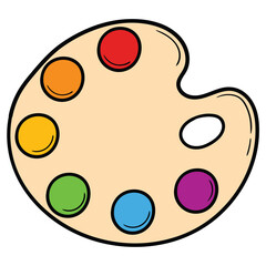 Hand drawn cartoon wooden artist's palette on white background.