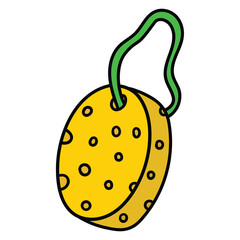 Hand drawn cartoon yellow bath sponge on white background.