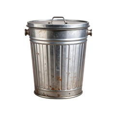 Rustic Vintage Metal Trash Can, Isolated on Transparent Background PNG